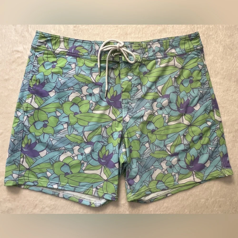 Sea Culture Floral Recycled Nylon Swim Board Shorts, Size 36